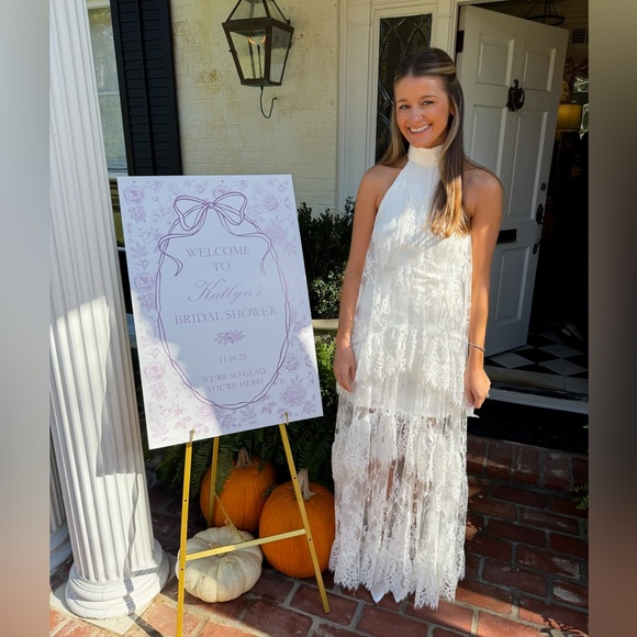 BHLDN White Lace Halter Ruffle Peekaboo Maxi Dress - Picture 6 of 12